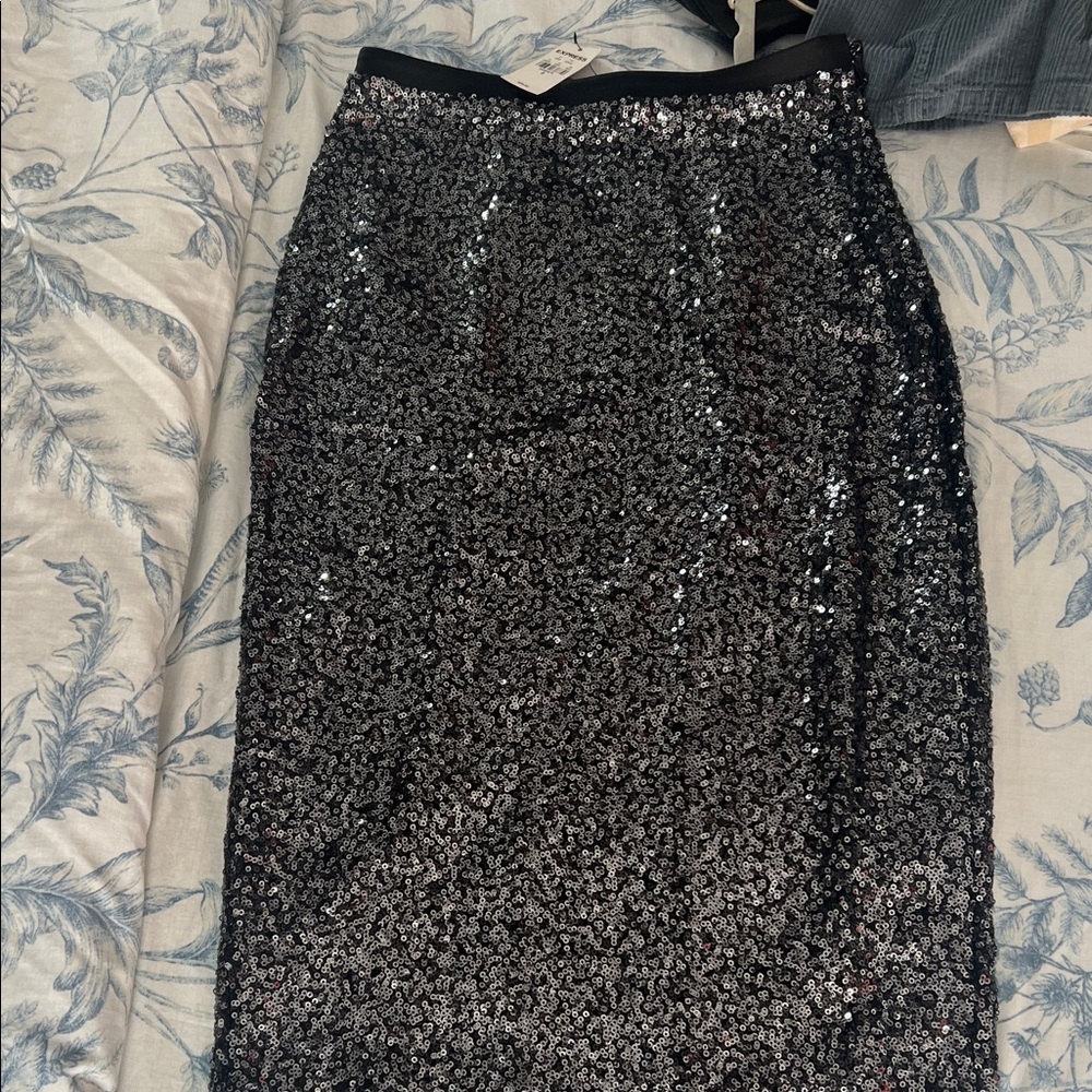 Express Black Sequin Pencil Skirt